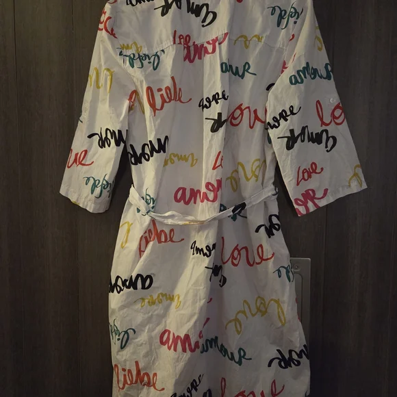 NY&C New York & Company White Worde Shirt Dress With Belt - Picture 4 of 4